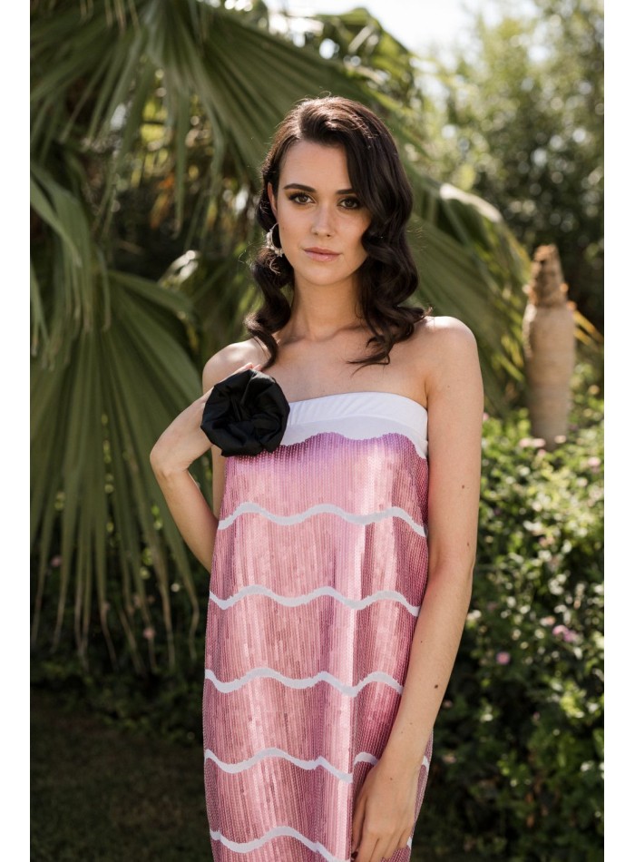 Pink sequin printed midi party dress with...