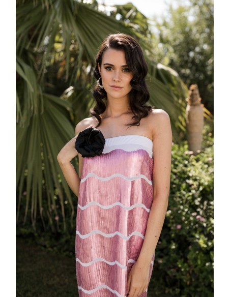 Robe de soirée midi à imprimé paillettes rose