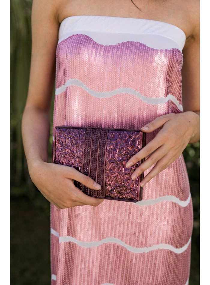 Robe de soirée midi à imprimé paillettes rose