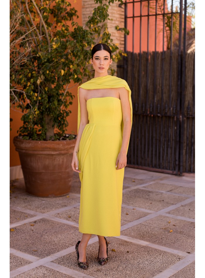 Robe de soirée midi sans bretelles en...