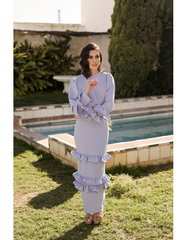 Light blue midi party skirt with ruffles 2