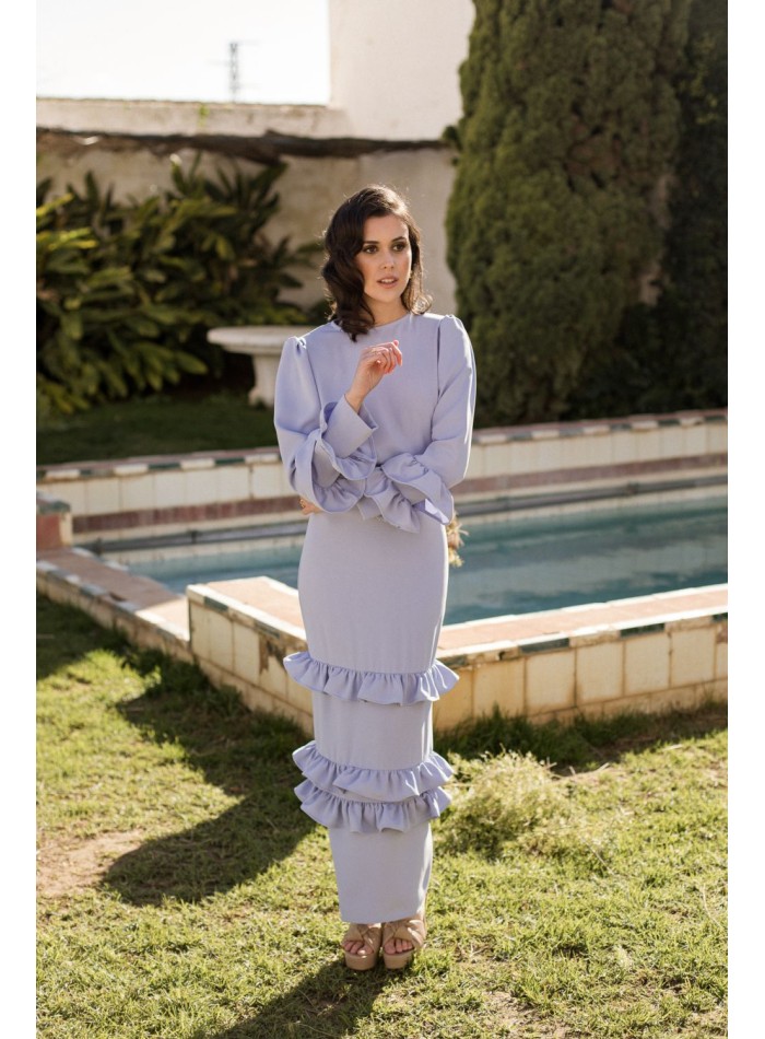 Falda de midi de fiesta azul claro con volantes para eventos