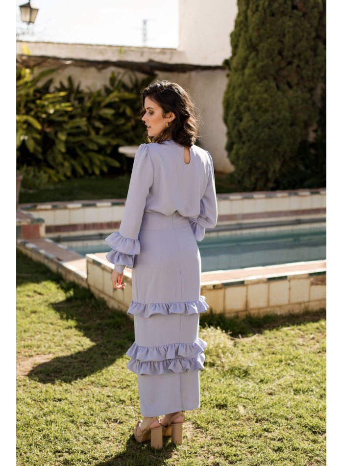 Light blue midi party skirt with ruffles