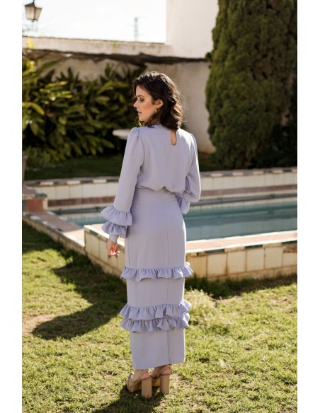 Jupe de soirée midi à volants bleu clair