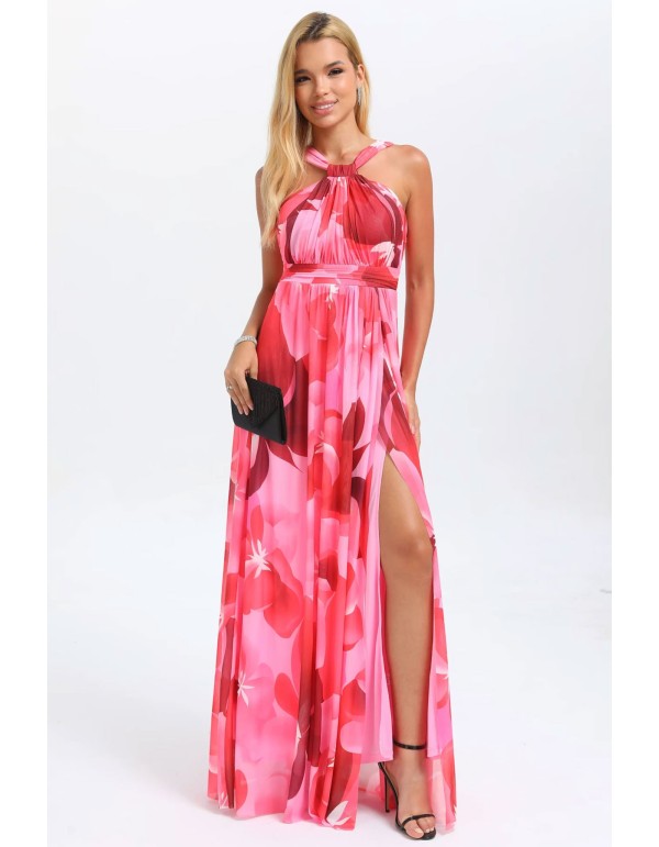 Robe de soirée longue avec encolure dos nu en imprimé floral
