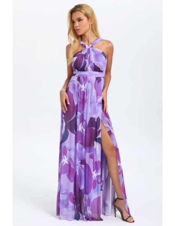 Evening dress with floral print halter neckline 2