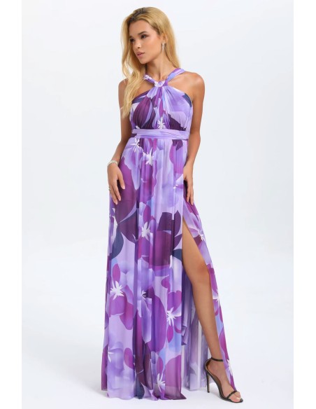 Vestido de Fiesta Largo con Escote Halter Estampado Floral – Elegancia para la Invitada de Boda Perfecta