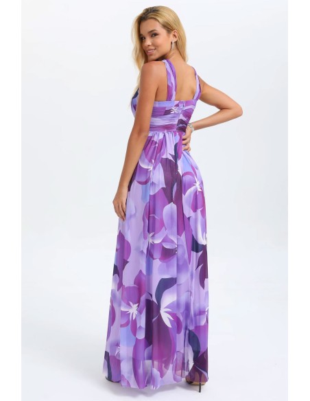 Vestido de fiesta largo con escote halter estampado floral