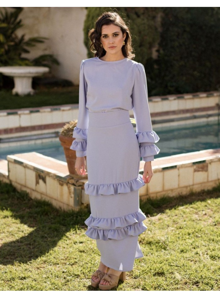 Light blue midi party skirt with ruffles