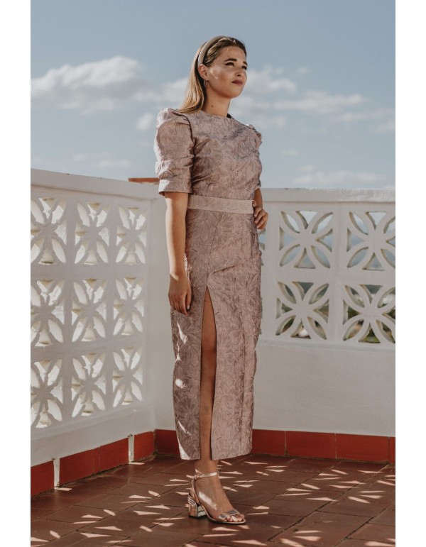 Midi skirt with brocade flowers pink make up