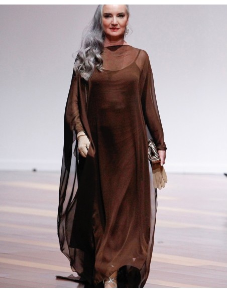 Vestido midi lencero marrón chocolate con tirantes para eventos