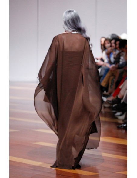 Robe midi à bretelles en lingerie marron chocolat