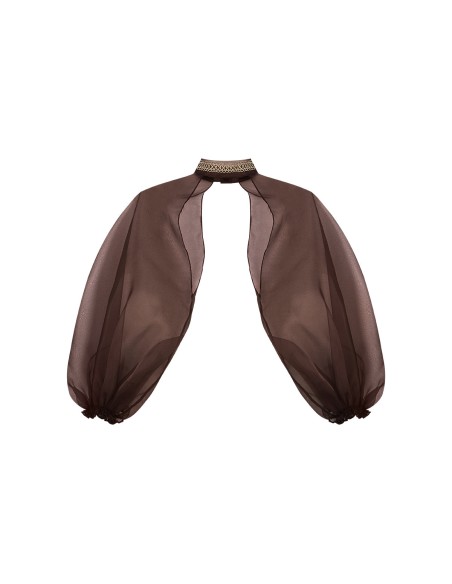 Mangas de organza marrón chocolate con broche al cuello