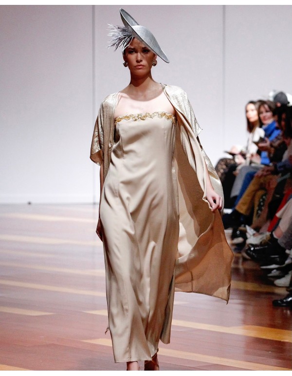 Gold silk long party caftan 2