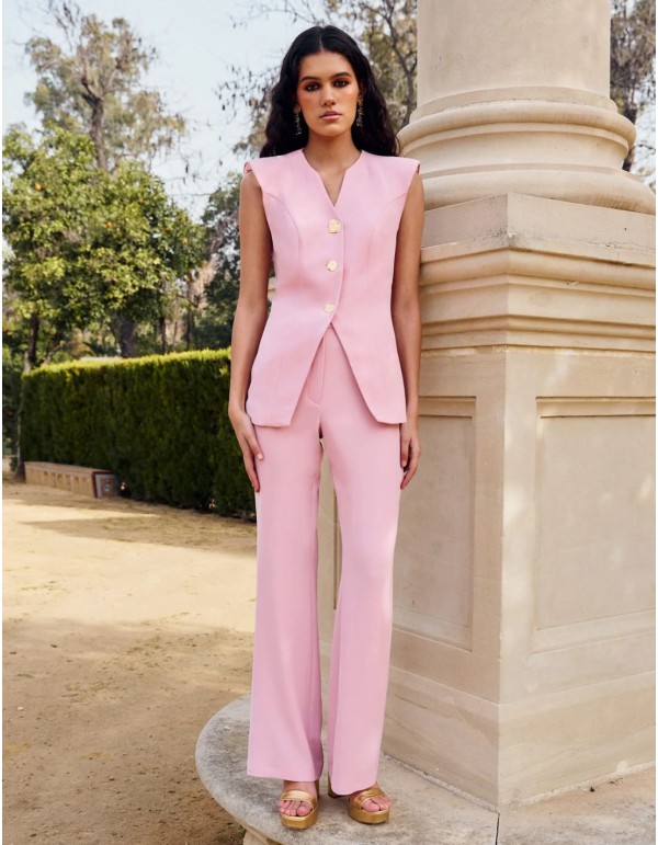 Gilet slim sans manches en rose pastel