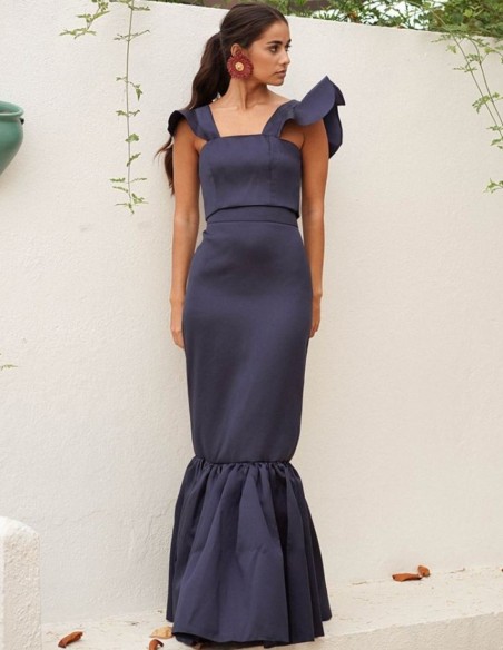 Navy blue long skirt with maxi frill