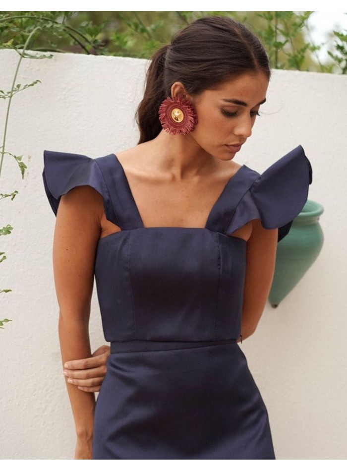 Navy blue mikado top with ruffles