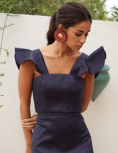 Top de mikado en azul marino con volantes