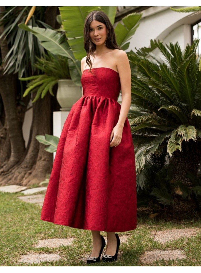 Robe midi rouge à bretelles et poches
