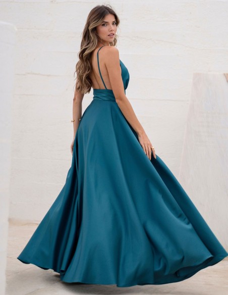 Robe princesse turquoise avec décolleté plongeant