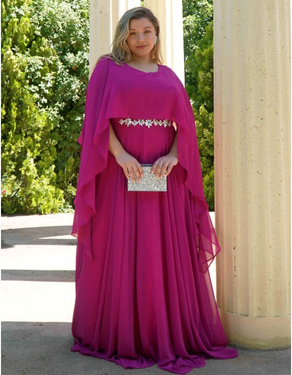 Robe de soirée longue avec manches cape et ceinture en...