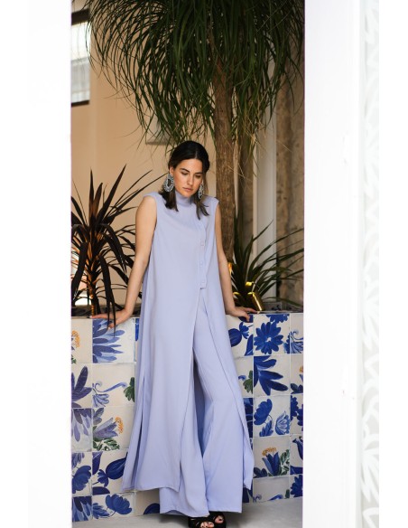 Long lavender blouse with slit and high neckline