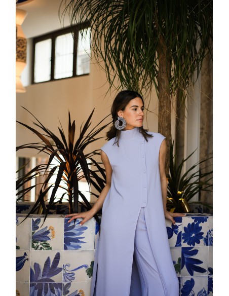 Long lavender blouse with slit and high neckline