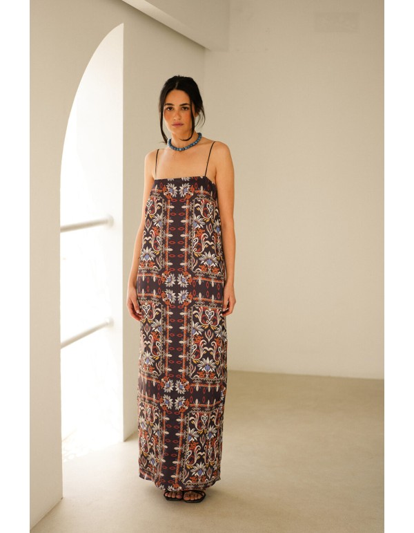 Robe droite longue à imprimé ethnique 2