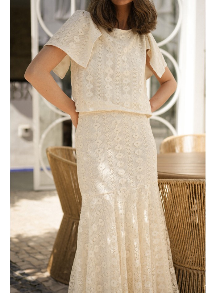 Jupe de fête midi brute en macramé avec volant...