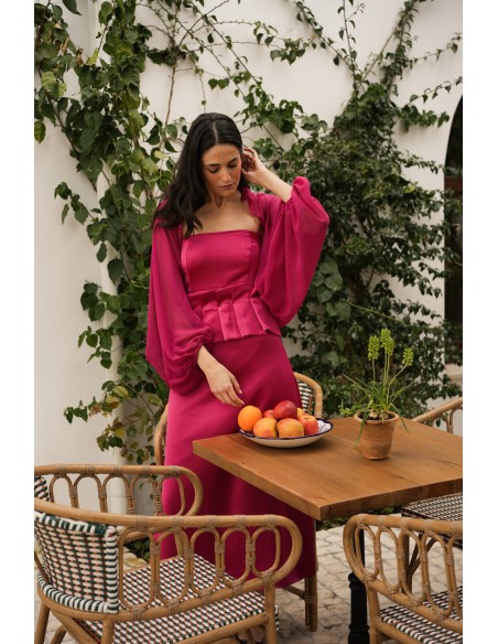 Fuchsia strapless strapless party top with boards