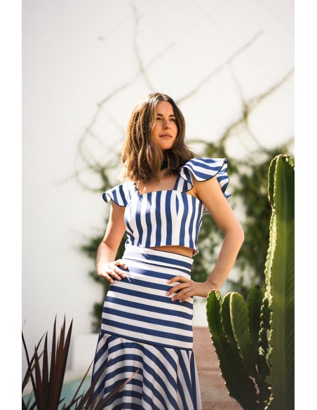 Strapless top with stripes and ruffles