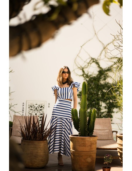 Strapless top with stripes and ruffles