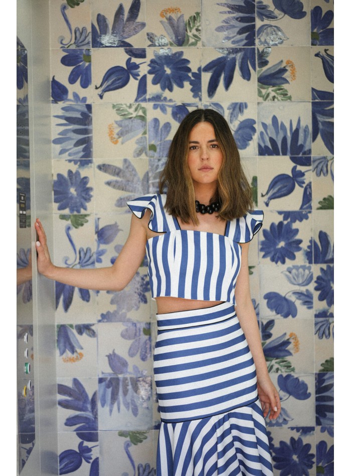 Strapless top with stripes and ruffles