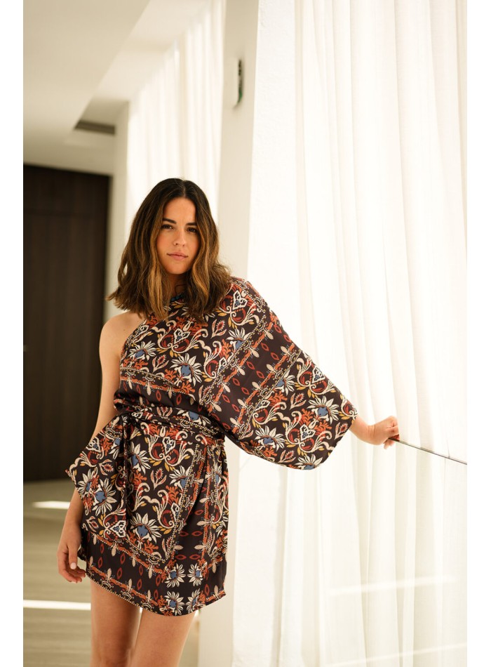 Robe courte à imprimé ethnique avec encolure...