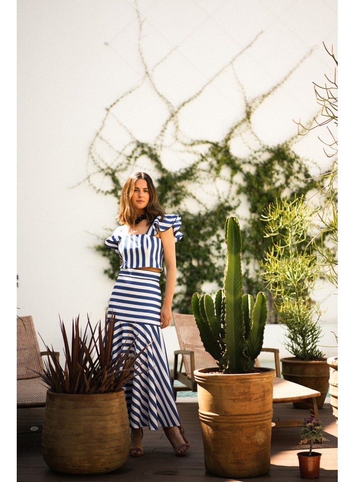 Striped midi skirt with ruffles
