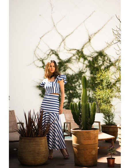 Striped midi skirt with ruffles