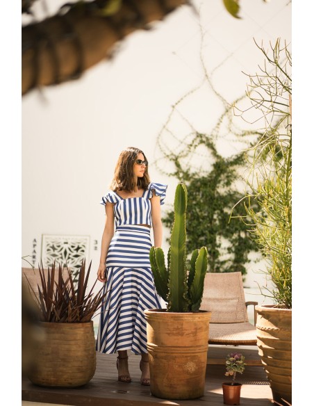 Striped midi skirt with ruffles