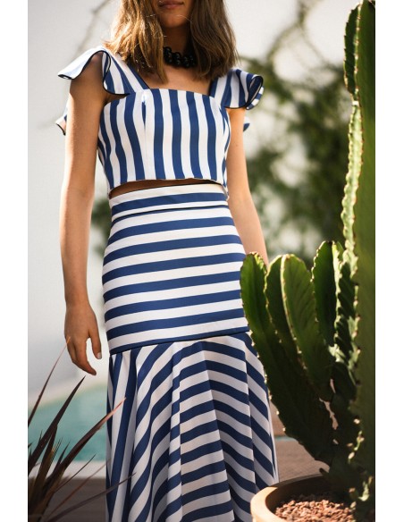 Striped midi skirt with ruffles