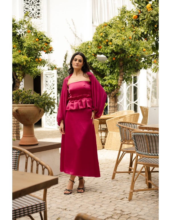 Fuchsia fuchsia flared midi skirt with invisible zipper 2