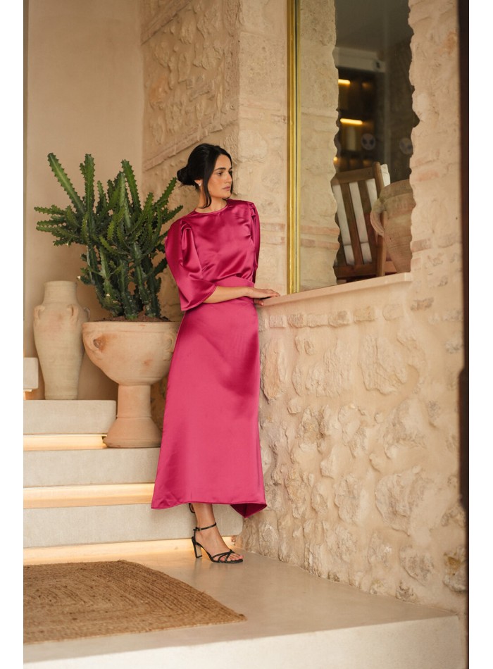 Fuchsia fuchsia flared midi skirt with...