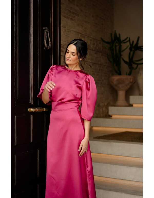 Chemisier de fête fuchsia à manches courtes bouffantes 2