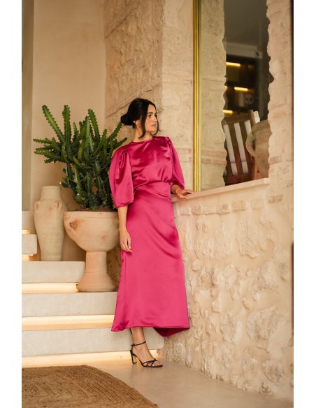 Chemisier de fête fuchsia à manches courtes bouffantes