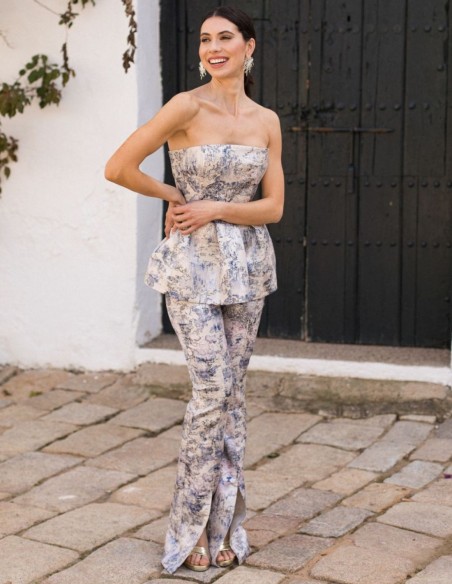 Pantalón de campana brocado con abertura delantera