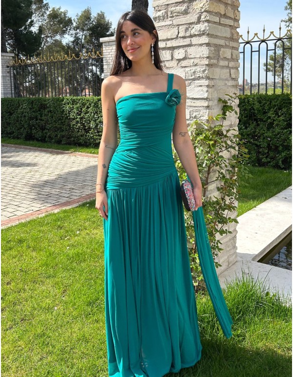 Robe longue d'invitée de mariage avec corsage drapé et...