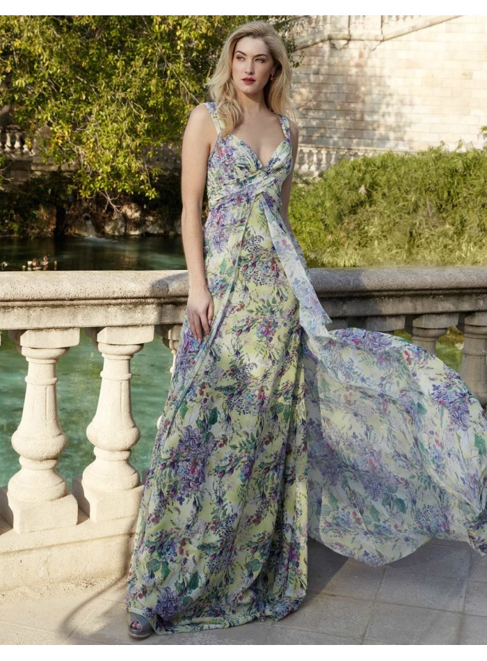 Robe longue de fête en mousseline de soie à...