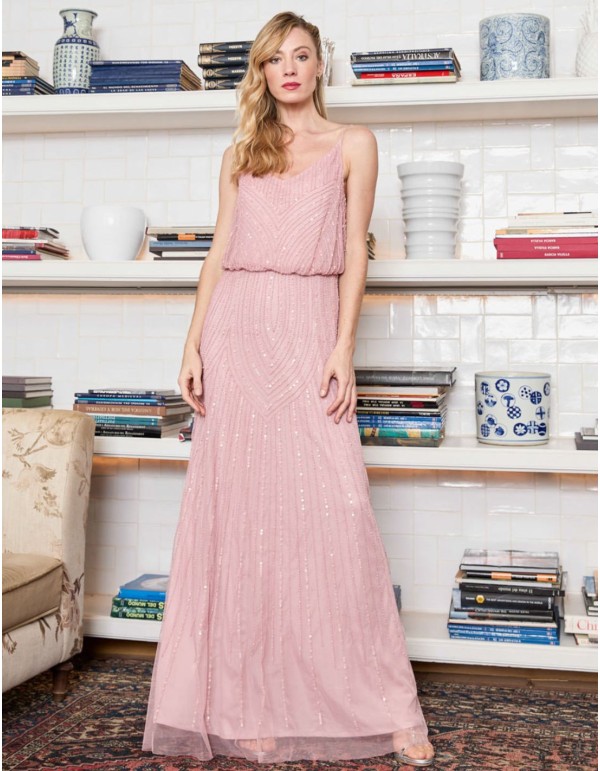 Robe de soirée longue avec strass et décolleté dans le dos