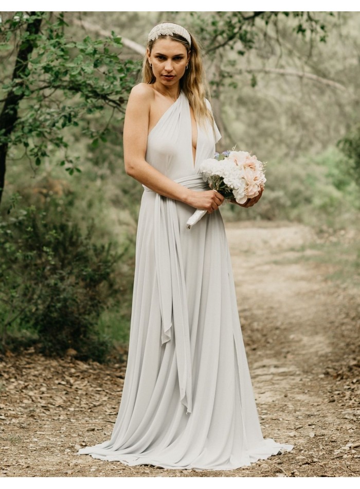 Multi-position long party dress with side slit