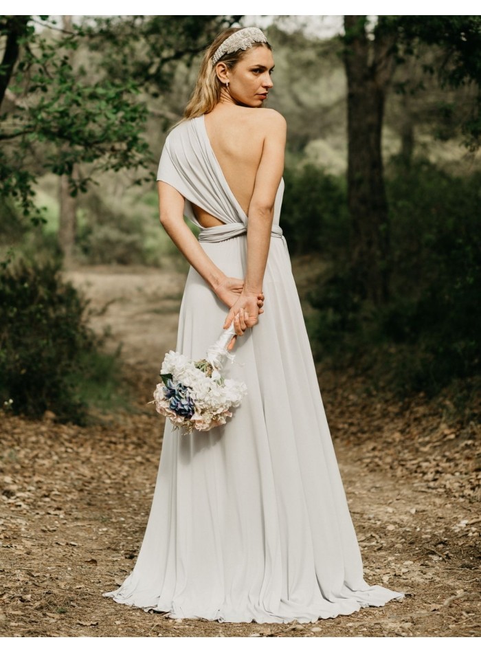 Multi-position long party dress with side slit