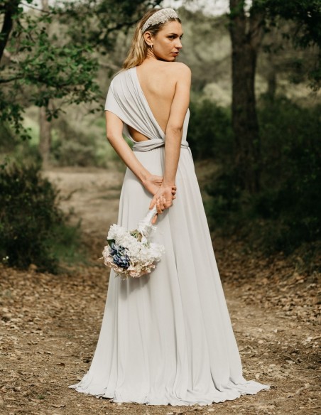 Multi-position long party dress with side slit