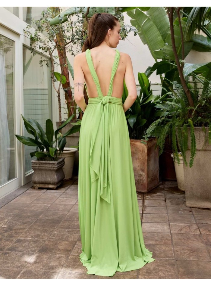 Multi-position long party dress with side slit
